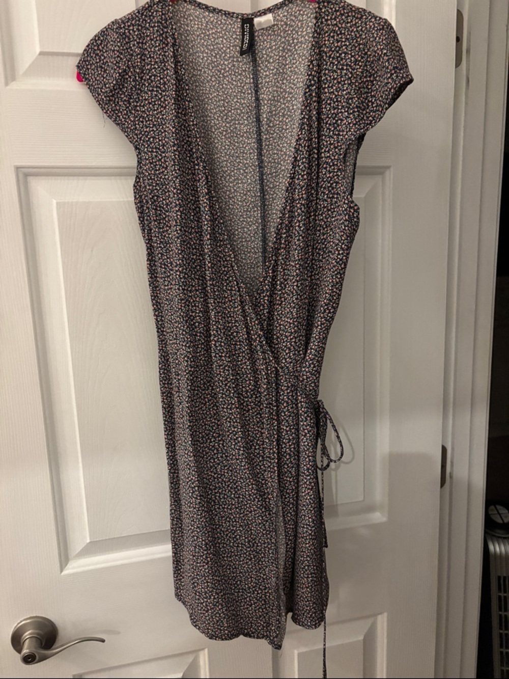 Divided Black Mini Wrap Dress with Pink & White Floral Print